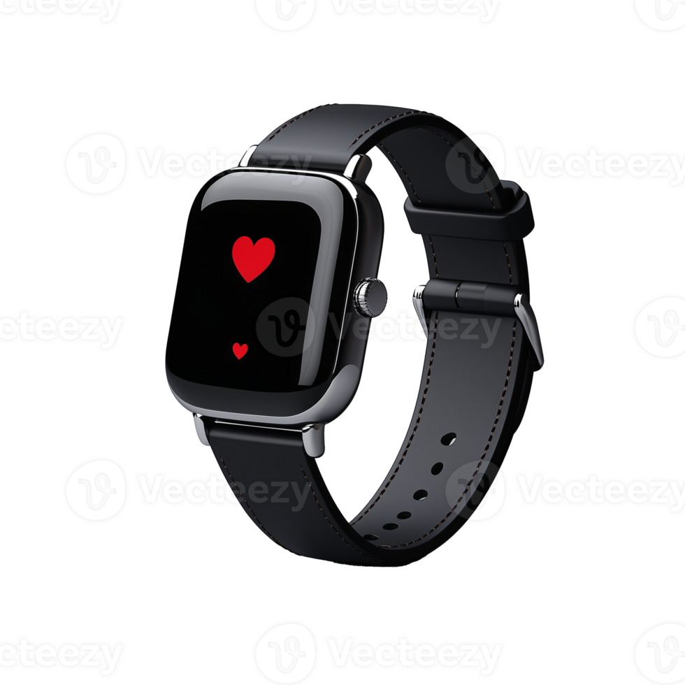 Smartwatch with heart icon on black screen isolated on transparent background png