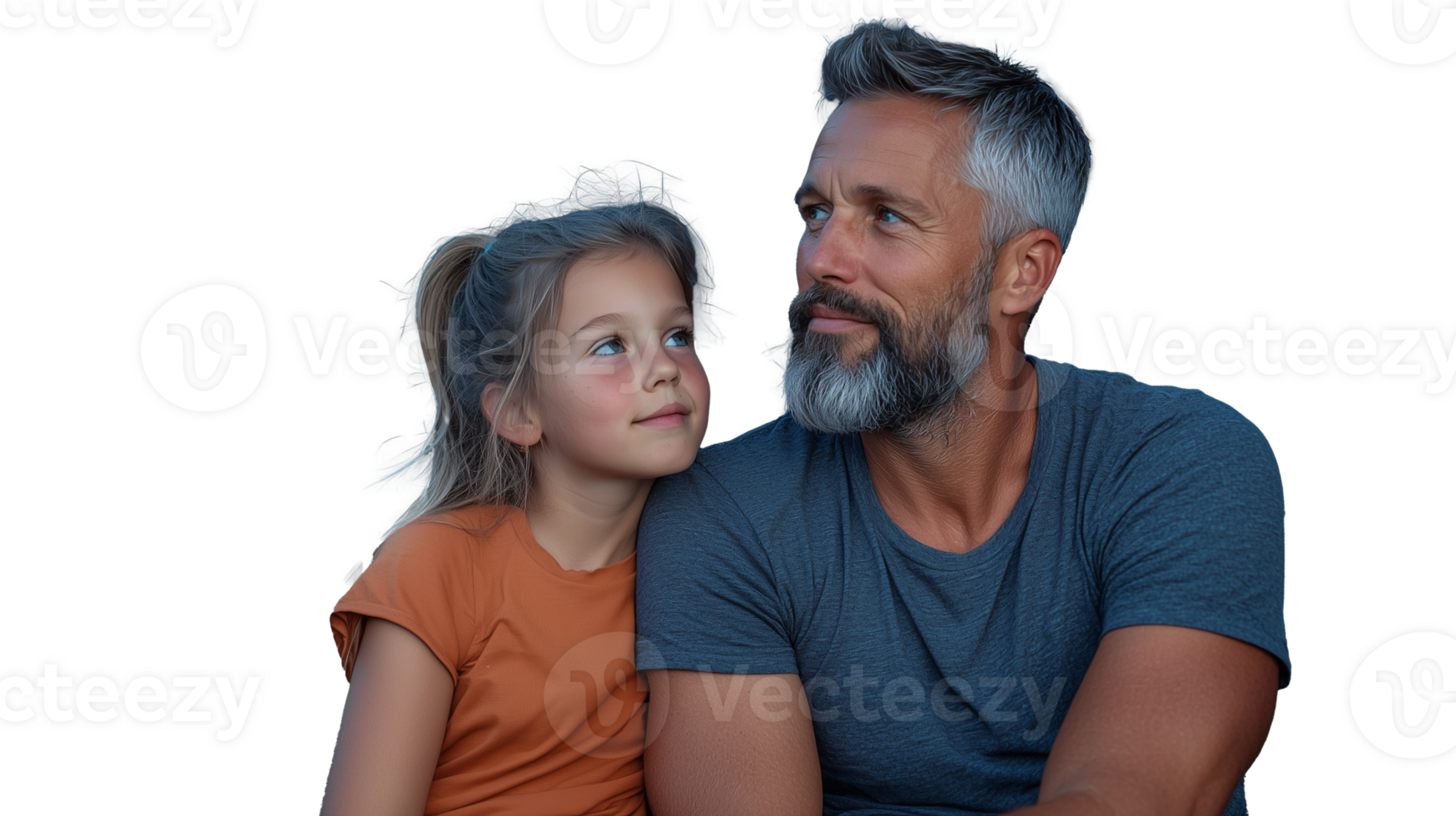 Father and daughter looking at each other with affection on transparent background png