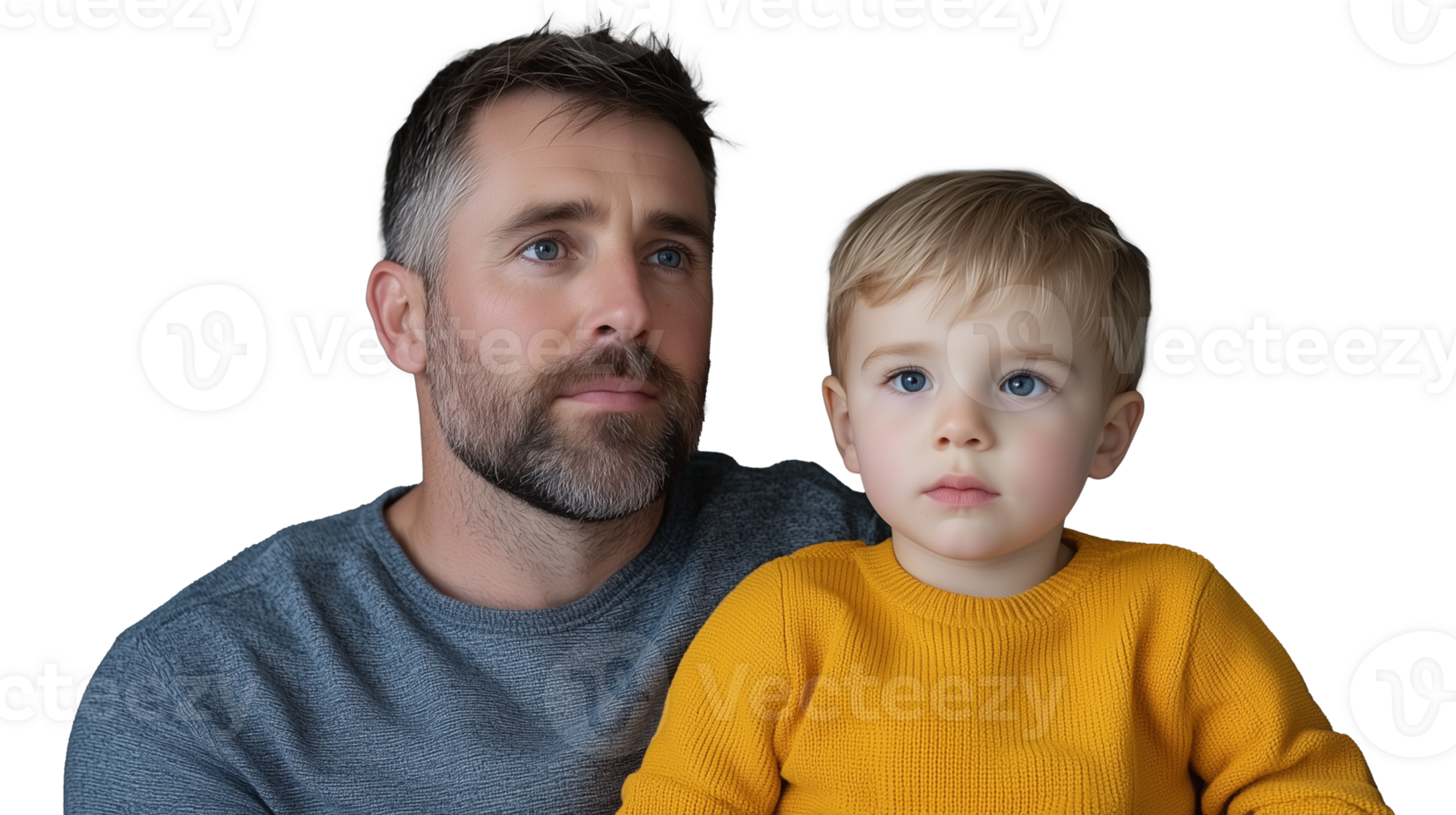 Father with serious expression holding young son isolated on transparent background png