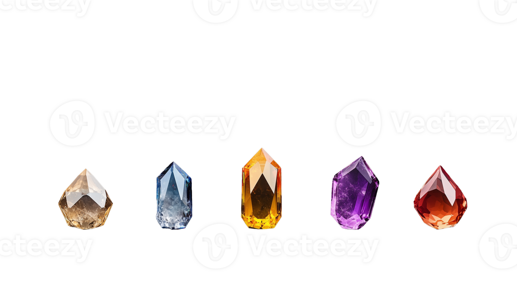 Assorted gemstone crystals in different shapes isolated on transparent background png