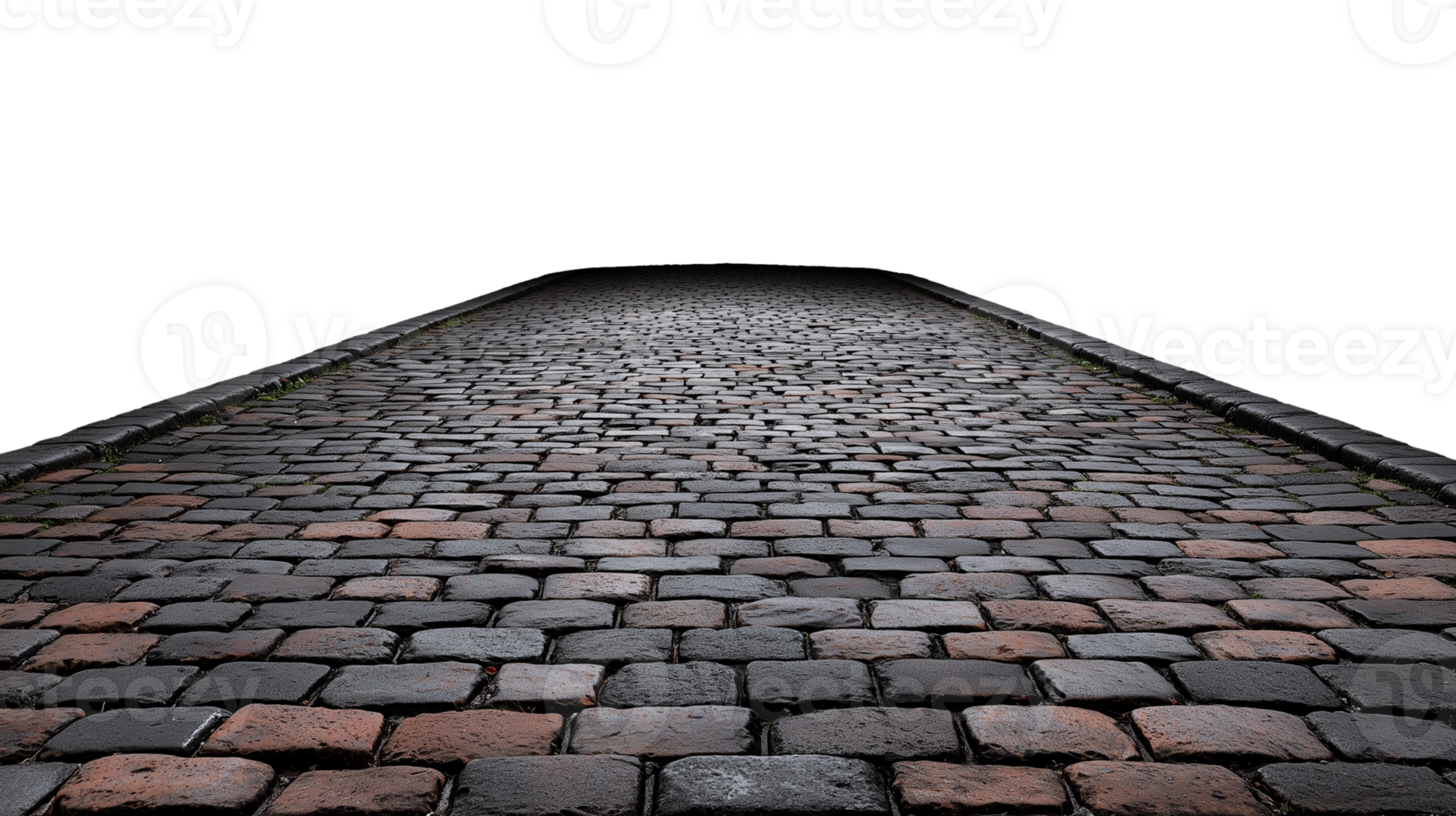 Stone paved street perspective view isolated on transparent background png