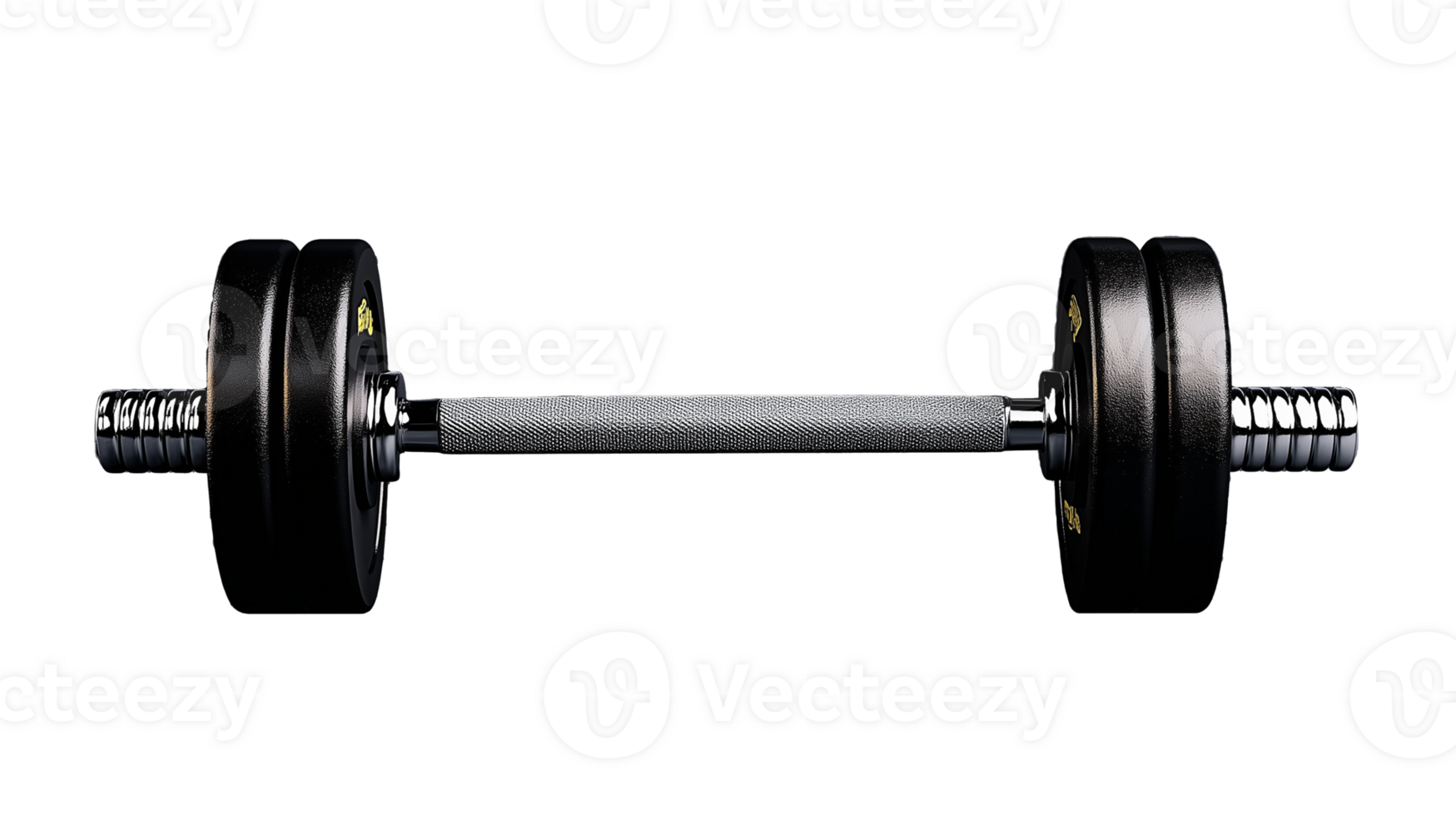 Single adjustable dumbbell with weights on each side on a transparent background png