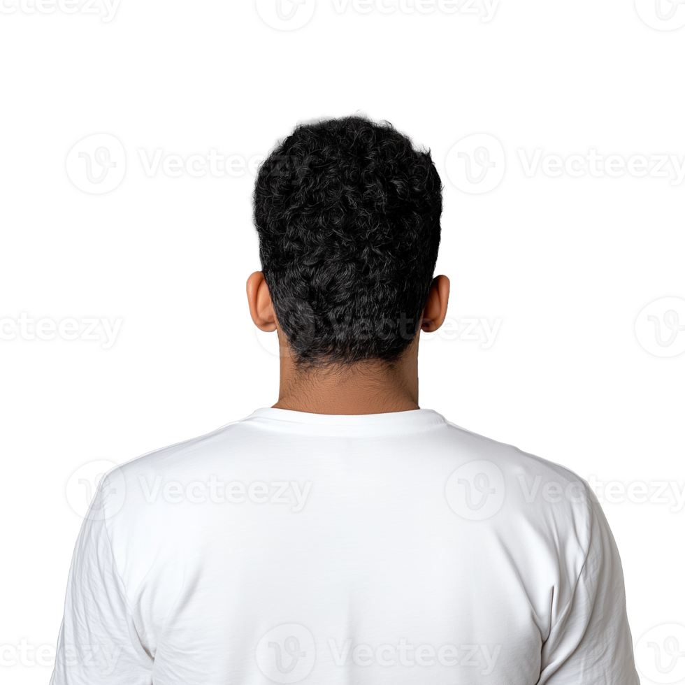 Back view of a man in a white shirt looking forward on a transparent background png