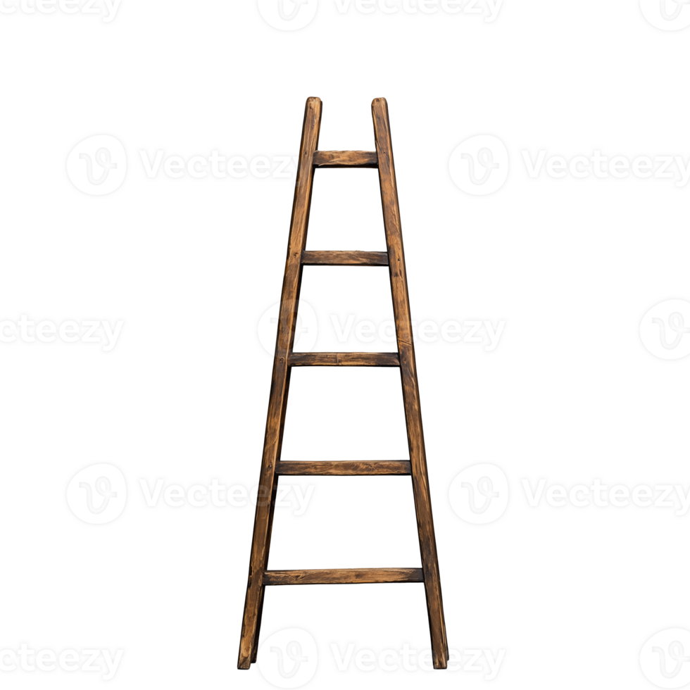Rustic brown wooden ladder with four steps on a transparent background png