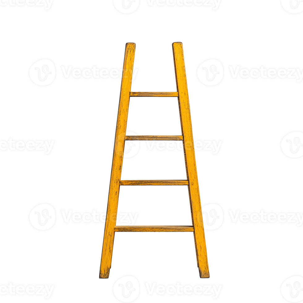 Yellow wooden ladder with four steps on a transparent background png