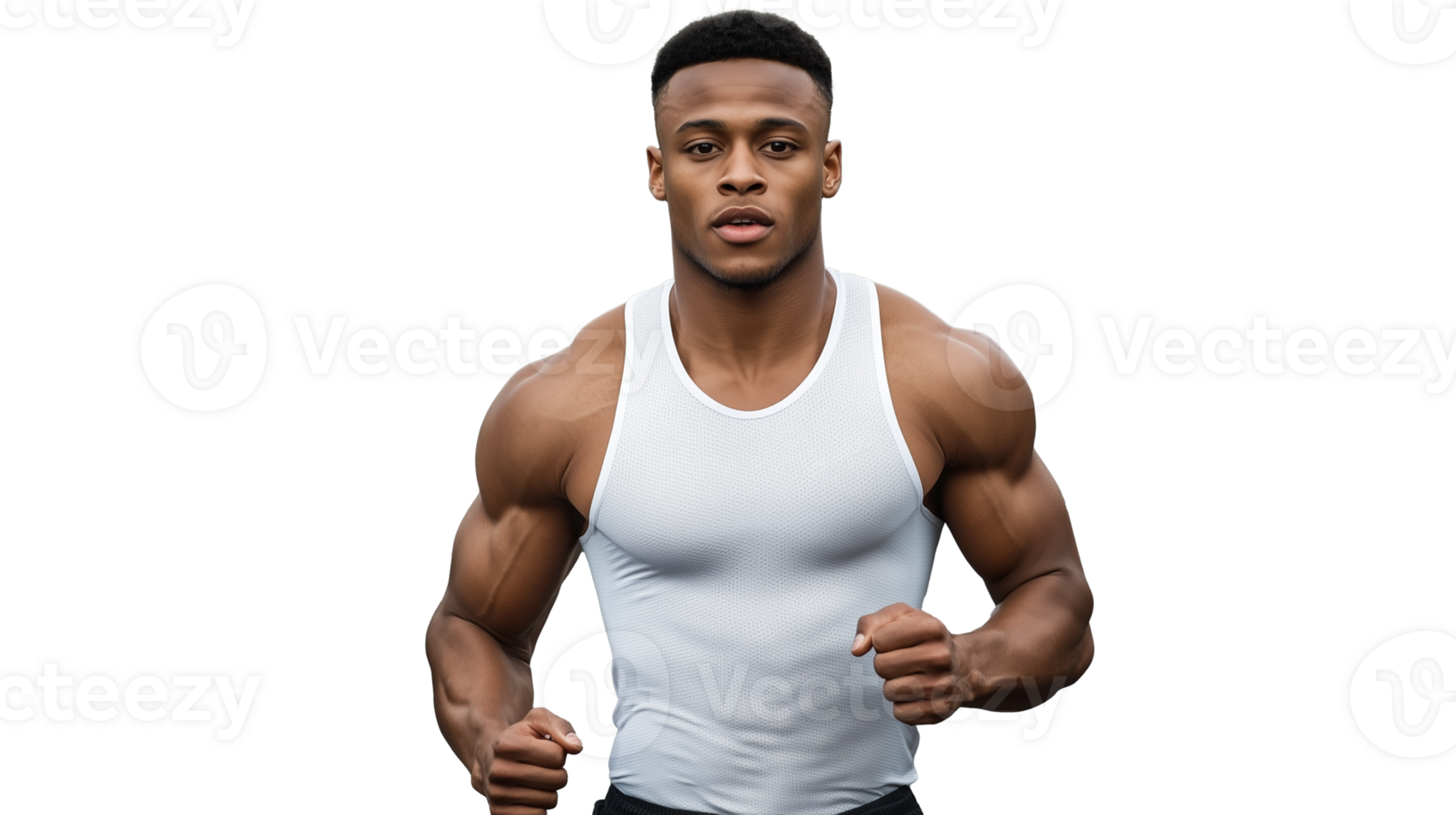 Muscular man in white tank top with a focused expression on a transparent background png
