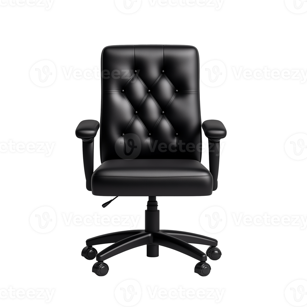 Black leather office chair with tufted backrest on a transparent background png