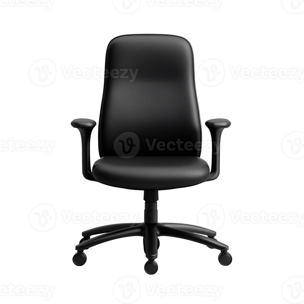 Simple black office chair with armrests and padded seat on a transparent background png