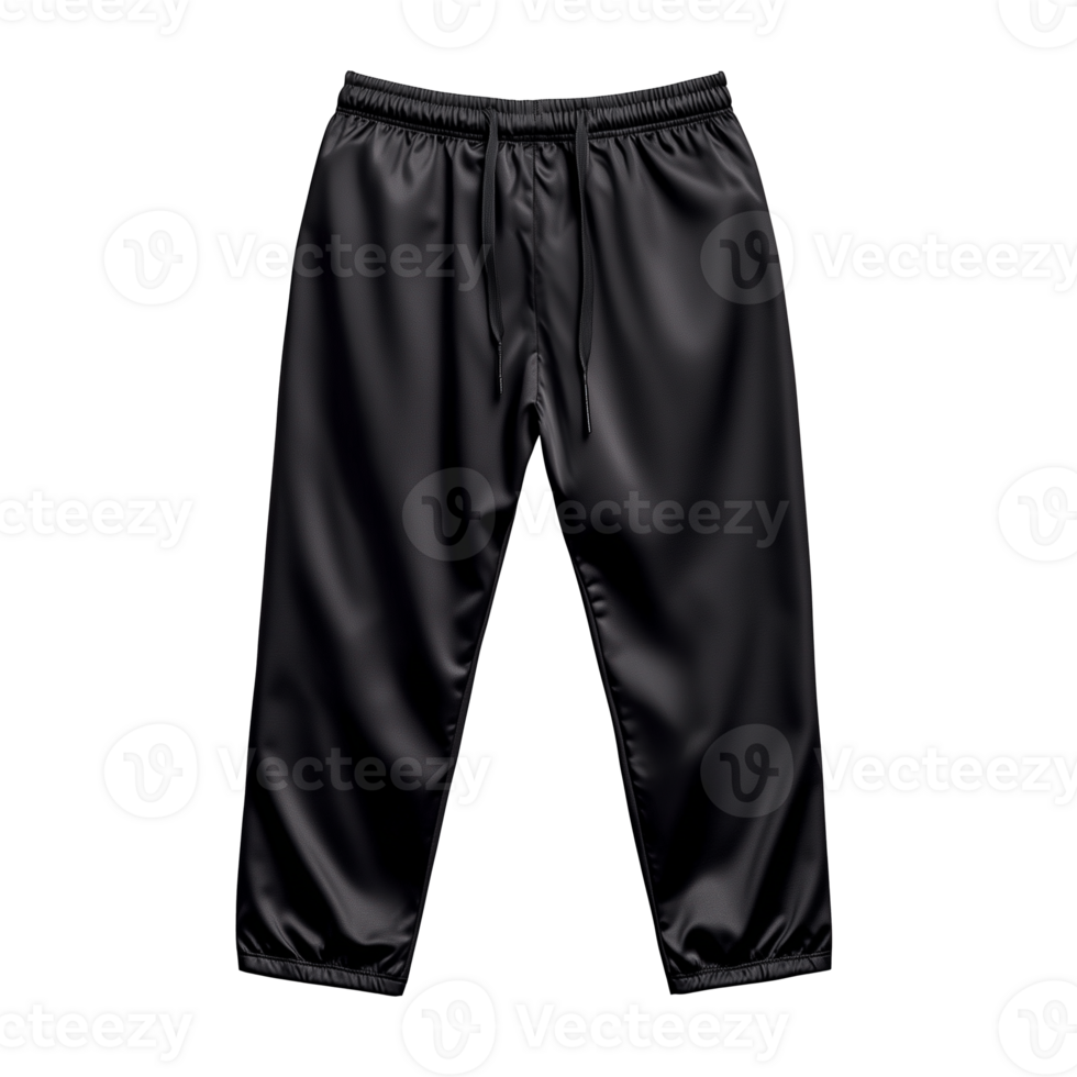 Black satin jogger pants with elastic waistband on a transparent background png