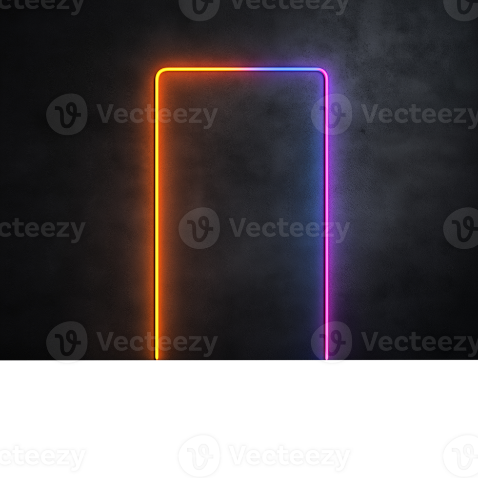 Neon rectangular frame with glowing effect on a dark transparent background png