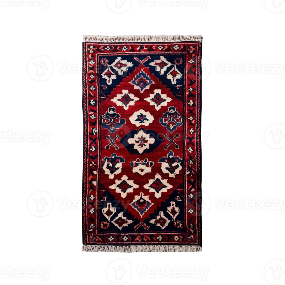 Red Persian rug with intricate floral patterns on a transparent background png