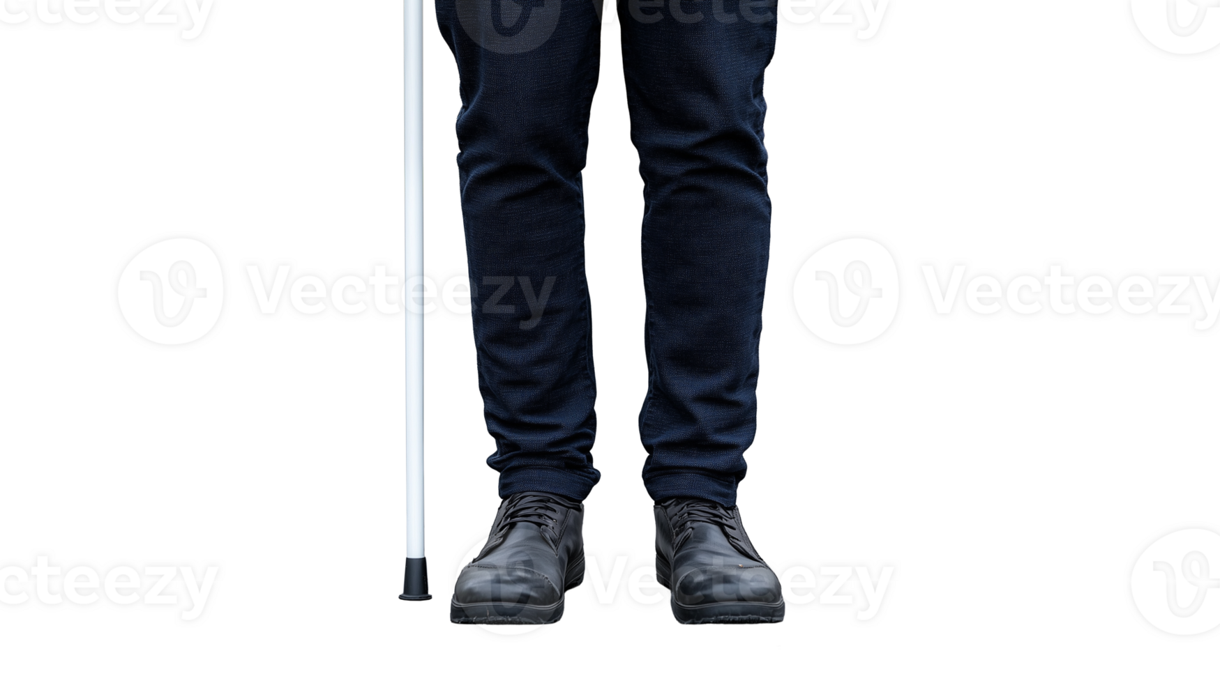 Close up of lower legs with cane on a transparent background png
