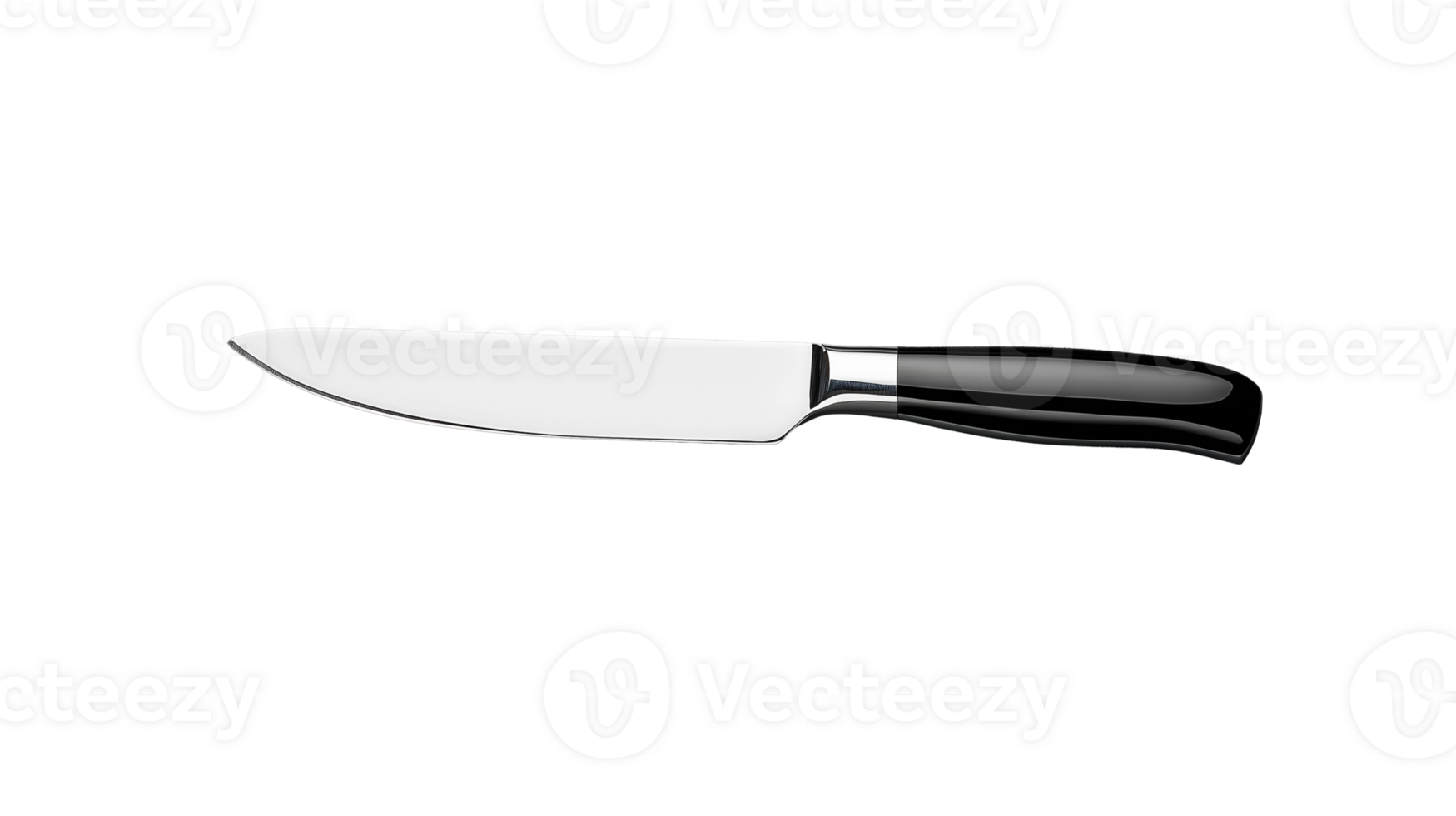 Sharp kitchen knife with black handle, isolated on a transparent background png
