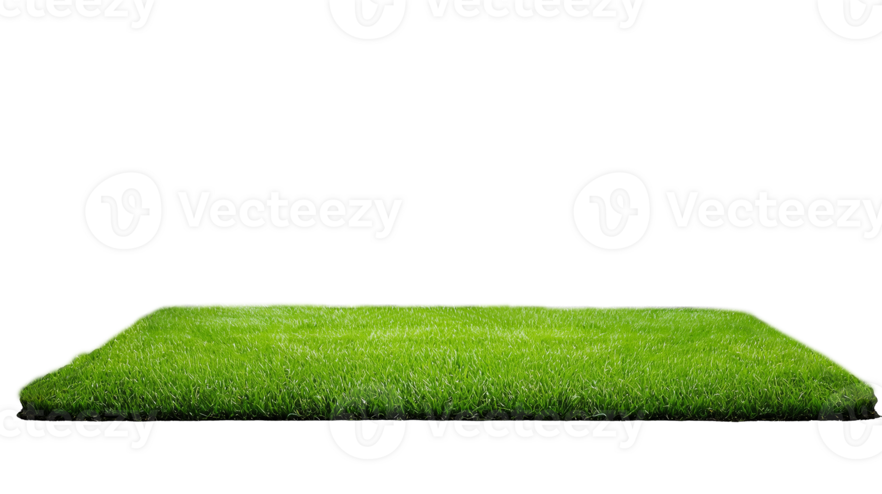 Square patch of lush green artificial grass turf, isolated on transparent background png
