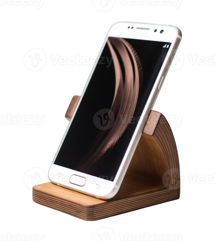 Smartphone stand made of wood isolated on transparent background png