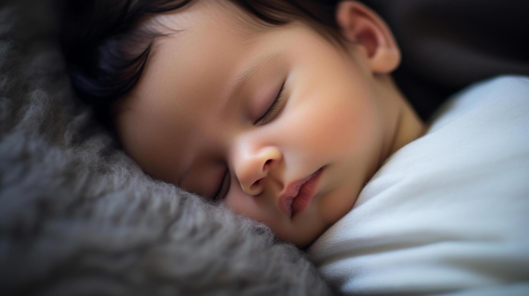 A close up of a baby sleeping on a blanket photo