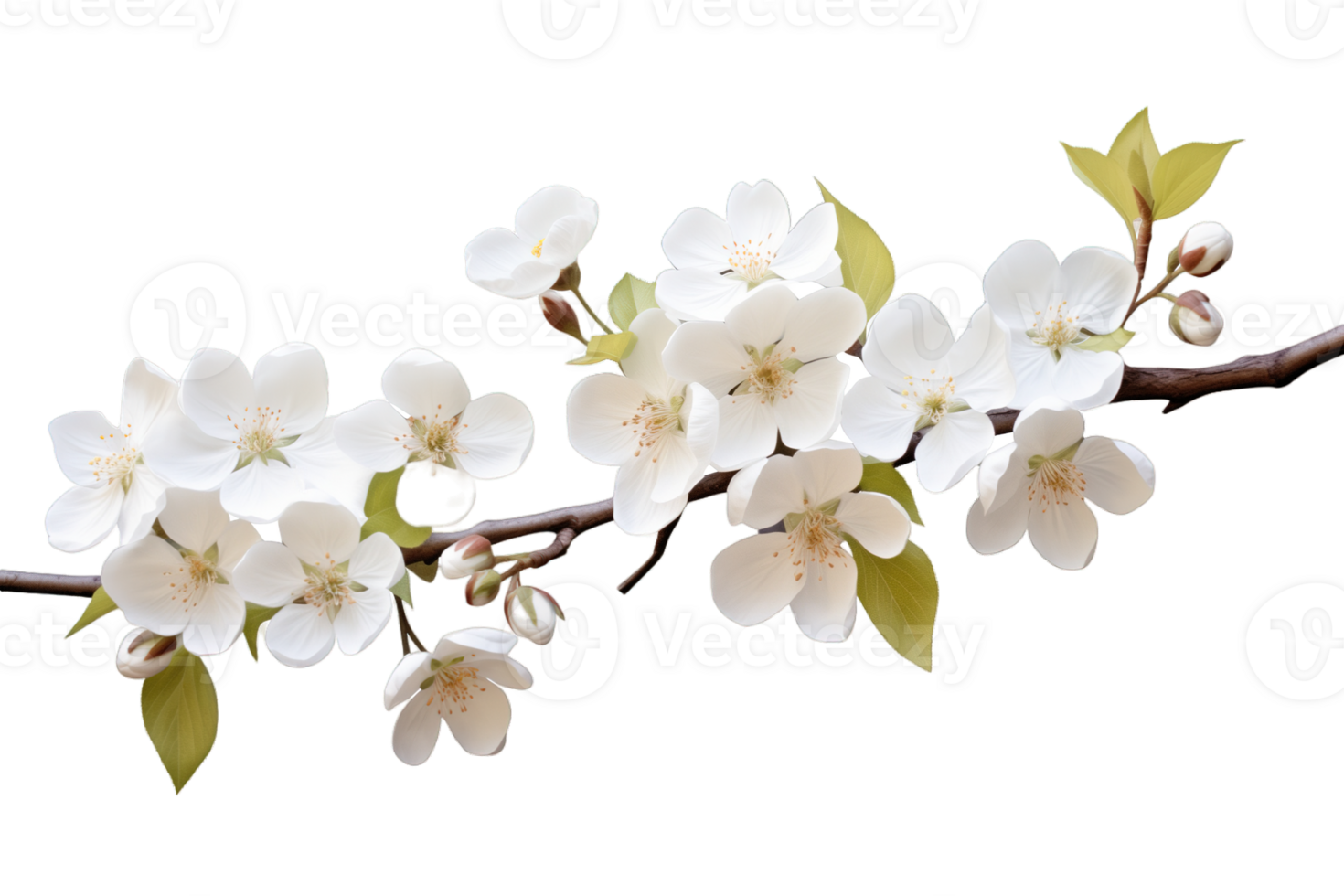 White flowers tree branch isolated on transparent background png
