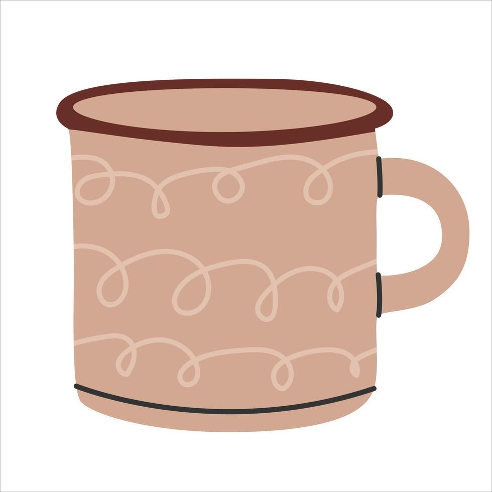 Brown Modern ceramic tea mug in doodle style. Jewelry design element . Cute fashionable tableware mug symbol isolated on white background. illustration EPS10 vector