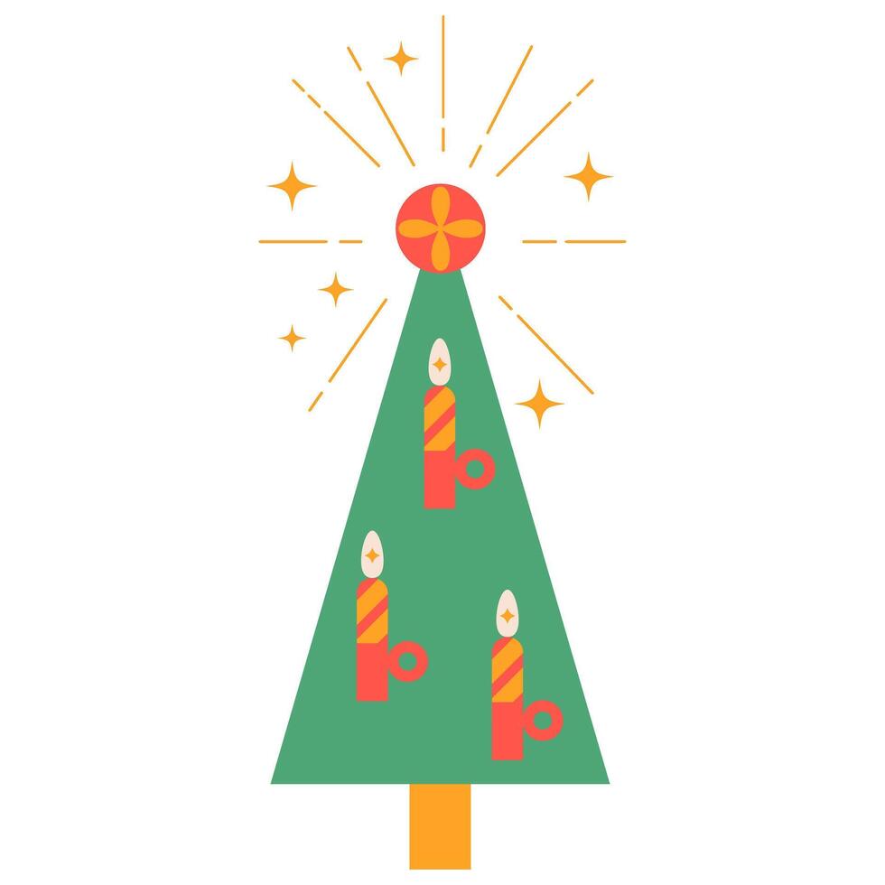 Christmas tree with star and candles on transparent background.Symbol of New Year,Merry Christmas holiday celebration.Xmas tree modern trendy design.Colorful illustration geometric style.EPS10 vector