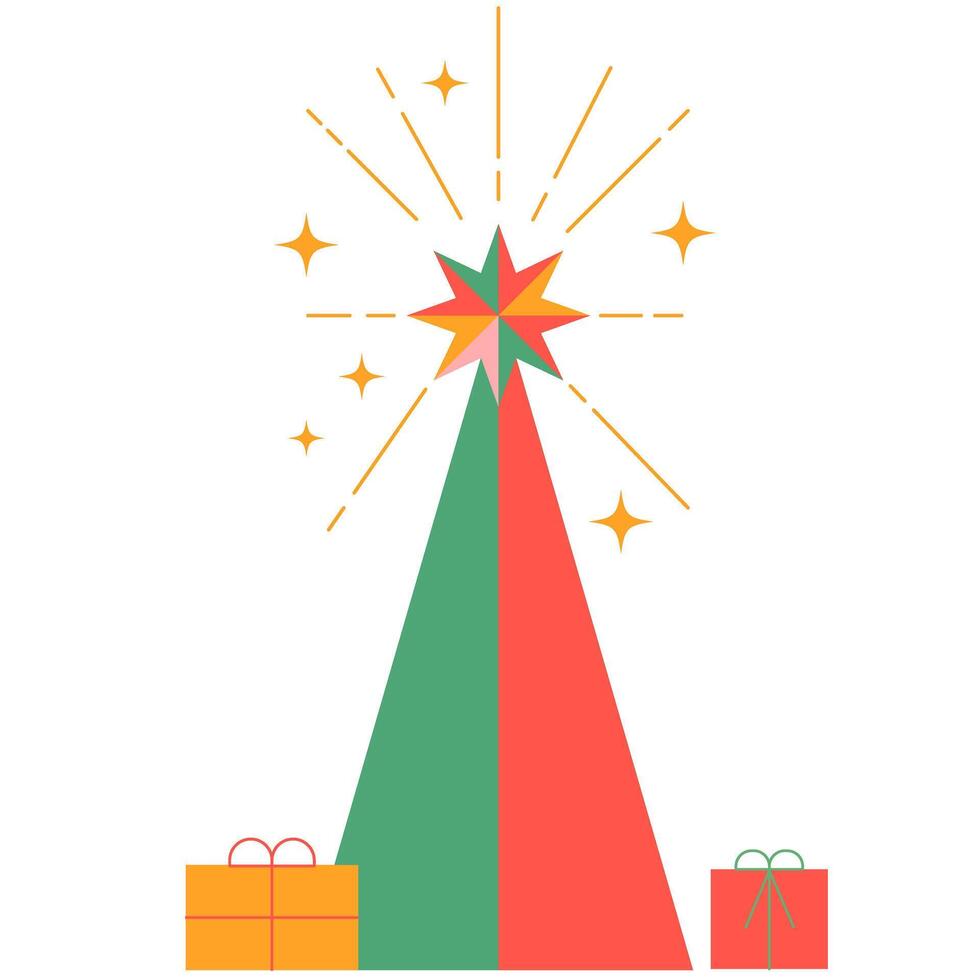 Christmas tree on transparent background. Symbol of Happy New Year, Merry Christmas holiday celebration.Xmas tree modern trendy design. Colorful illustration in flat geometric style.EPS10 vector