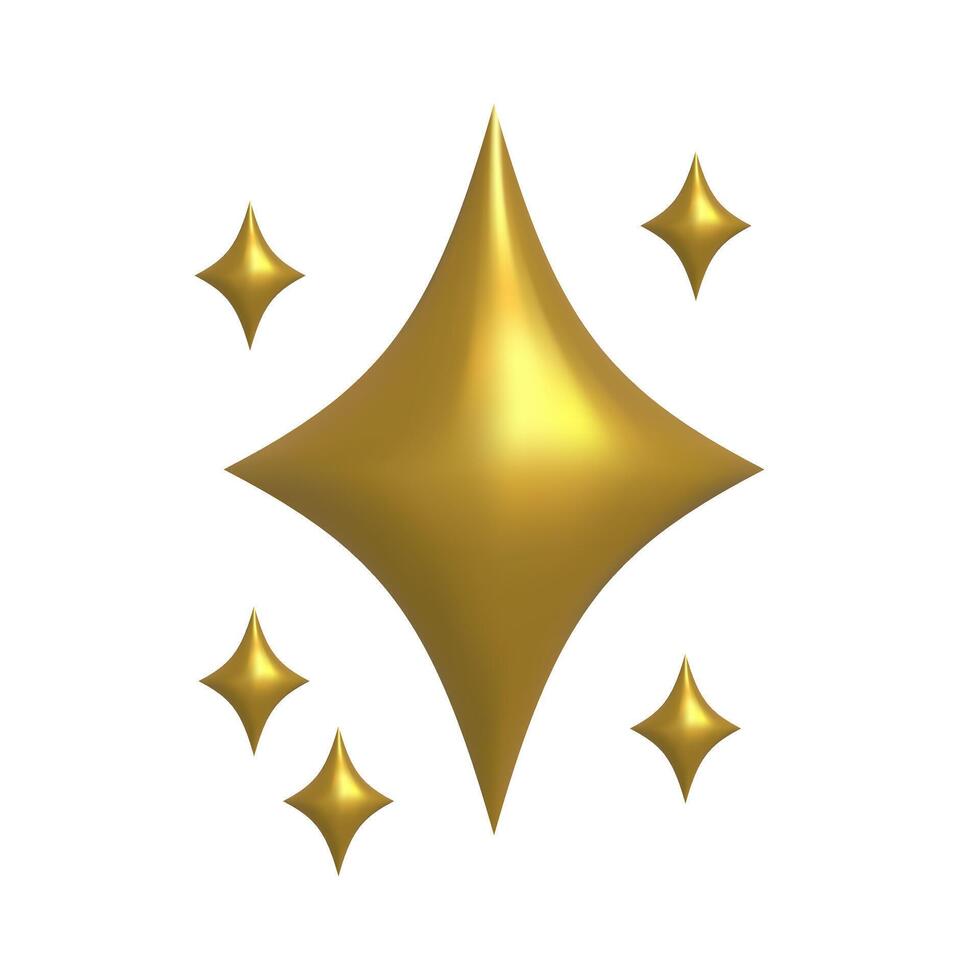 3d Shining golden stars emoji.Trendy style gold star icon,twinkle social media platform symbol on transparent background. illustration EPS 10 vector