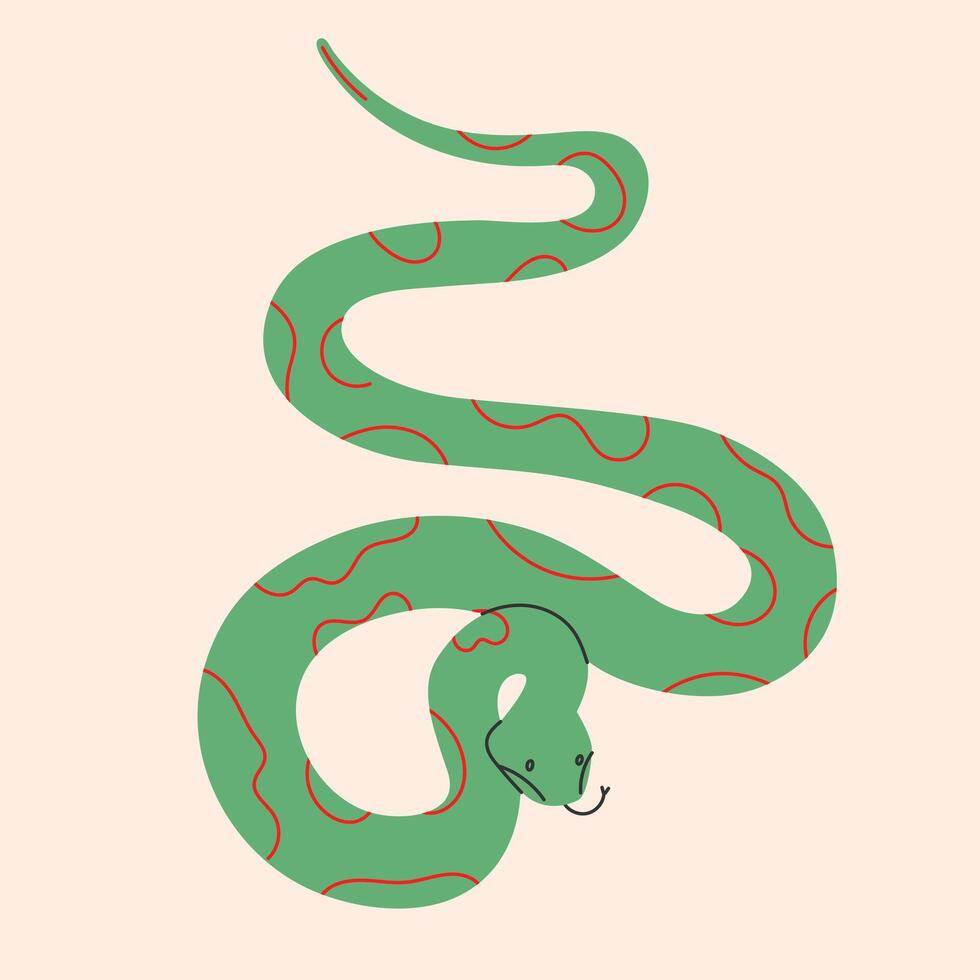 Green Snake isolated.Hand drawn colored snake.Chinese new year symbol.Year of the snake illustration for greeting card, sticker, background. Hand drawn trendy illustration EPS10 vector