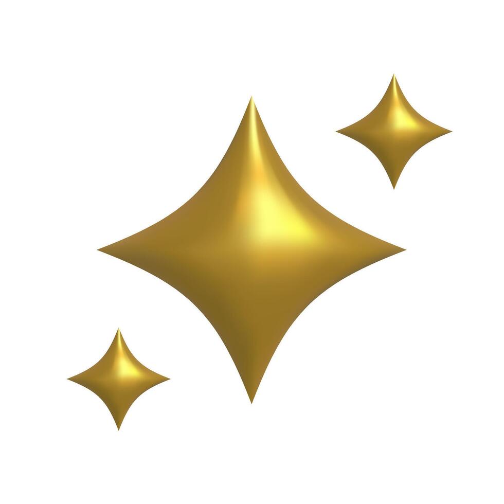 Three Shining golden stars emoji.3d style gold star icon,twinkle social media platform symbol on transparent background. illustration EPS 10 vector