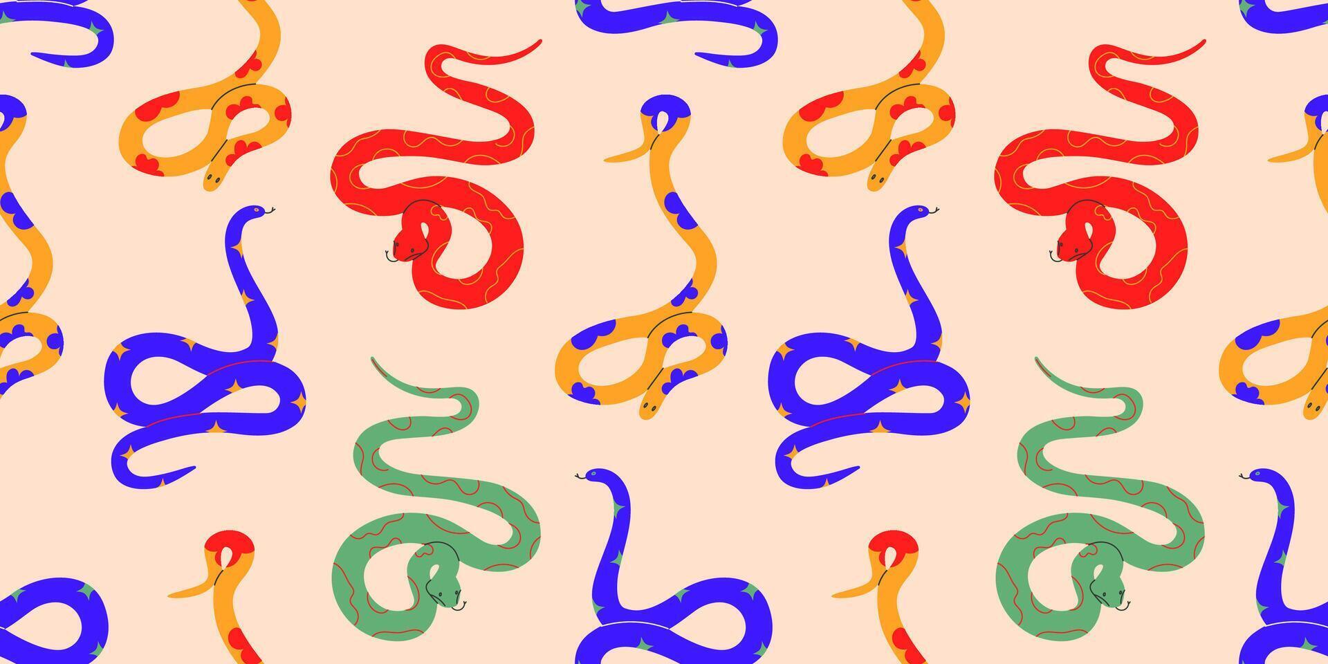 Snake seamless pattern.Hand drawn colored snakes collection.Chinese new year symbol.Year of the snake background for design fabric, packaging,print. Hand drawn trendy illustration EPS10. vector