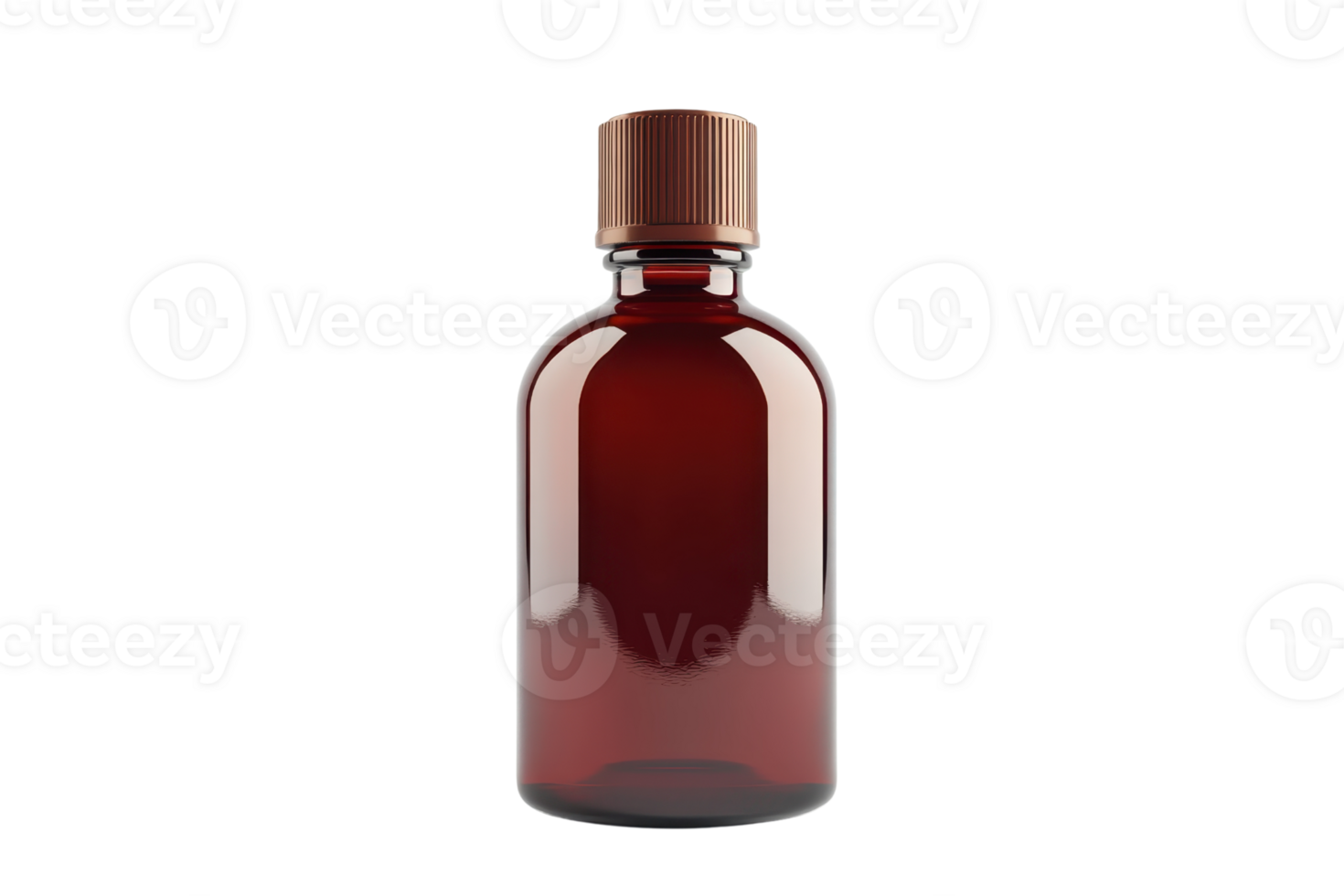 Brown glass bottle with a wooden cap. Ideal for essential oils, perfumes, or medicinal purposes. Isolated on a transparent background. png