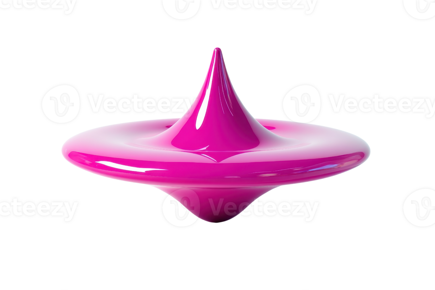 Vibrant, pink plastic spinning top on transparent background. Modern, glossy design with smooth curves, isolated for playful concept. png