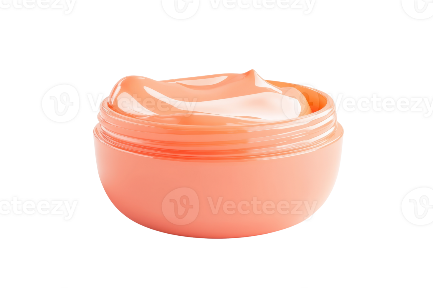 Open jar of creamy skincare product, isolated on transparent background. with smooth texture and peach-colored container. png