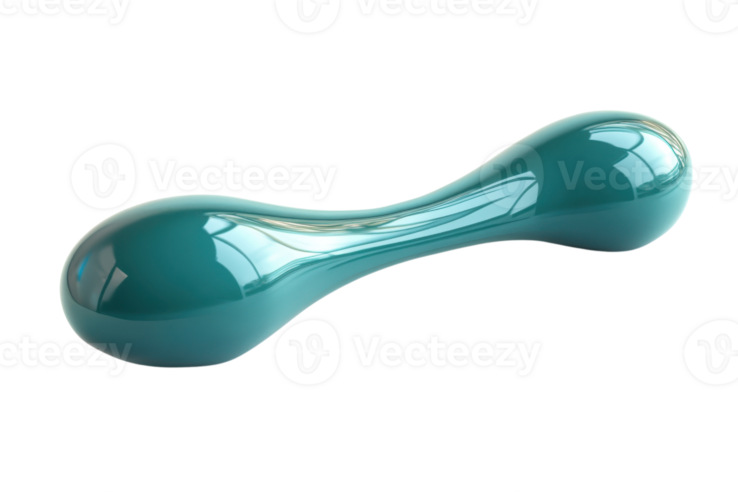Sleek turquoise double-ended metallic object with glossy texture on transparent background. resembling modern art sculpture or abstract design piece. png