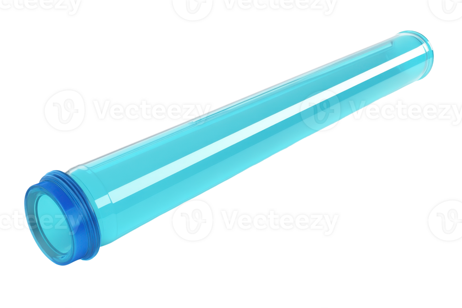 Blue plastic test tube isolated on transparent background. Laboratory equipment for scientific research, experiments, and chemical analysis. png