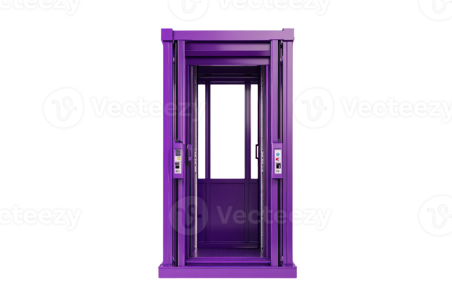 Modern purple phone booth with sleek design and glass panels, isolated on a transparent background. ideal for urban and technology concepts. png