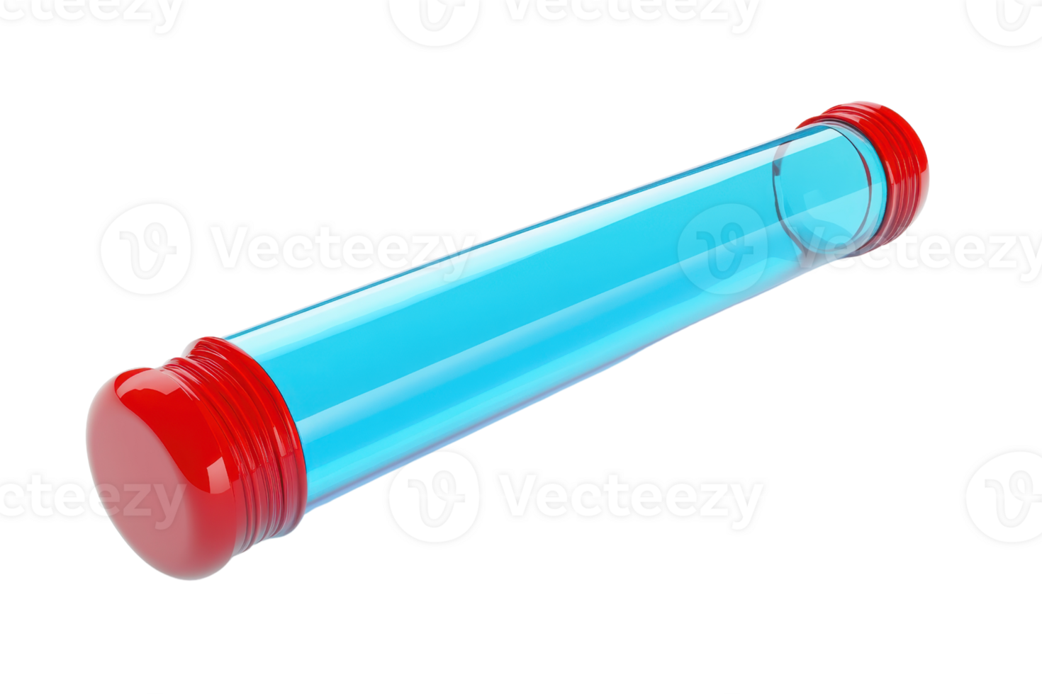 Blue test tube with red caps, empty and isolated on a transparent background. ideal for scientific and laboratory themes. png