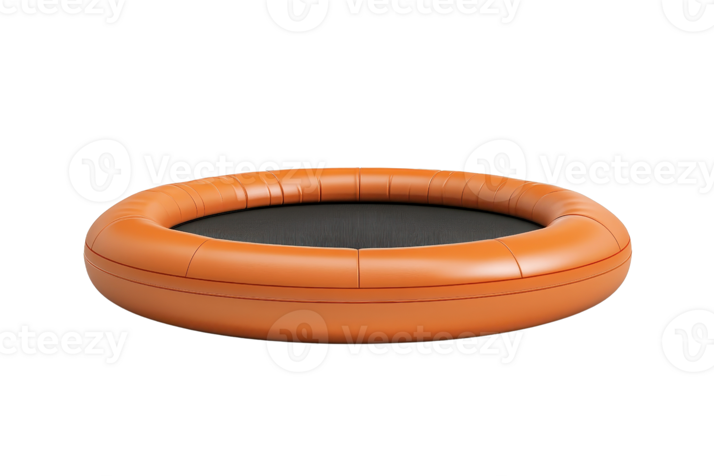 High-quality image of an orange round inflatable trampoline isolated on transparent background. perfect for outdoor fun and fitness activities. png