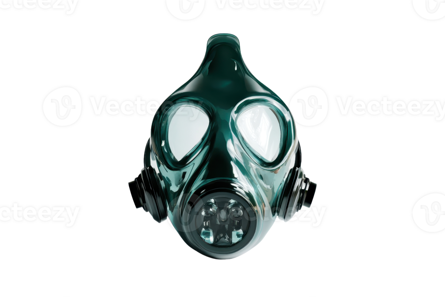 Close-up image of a black and green gas mask isolated on a transparent background. showcasing protective equipment for hazardous environments. png