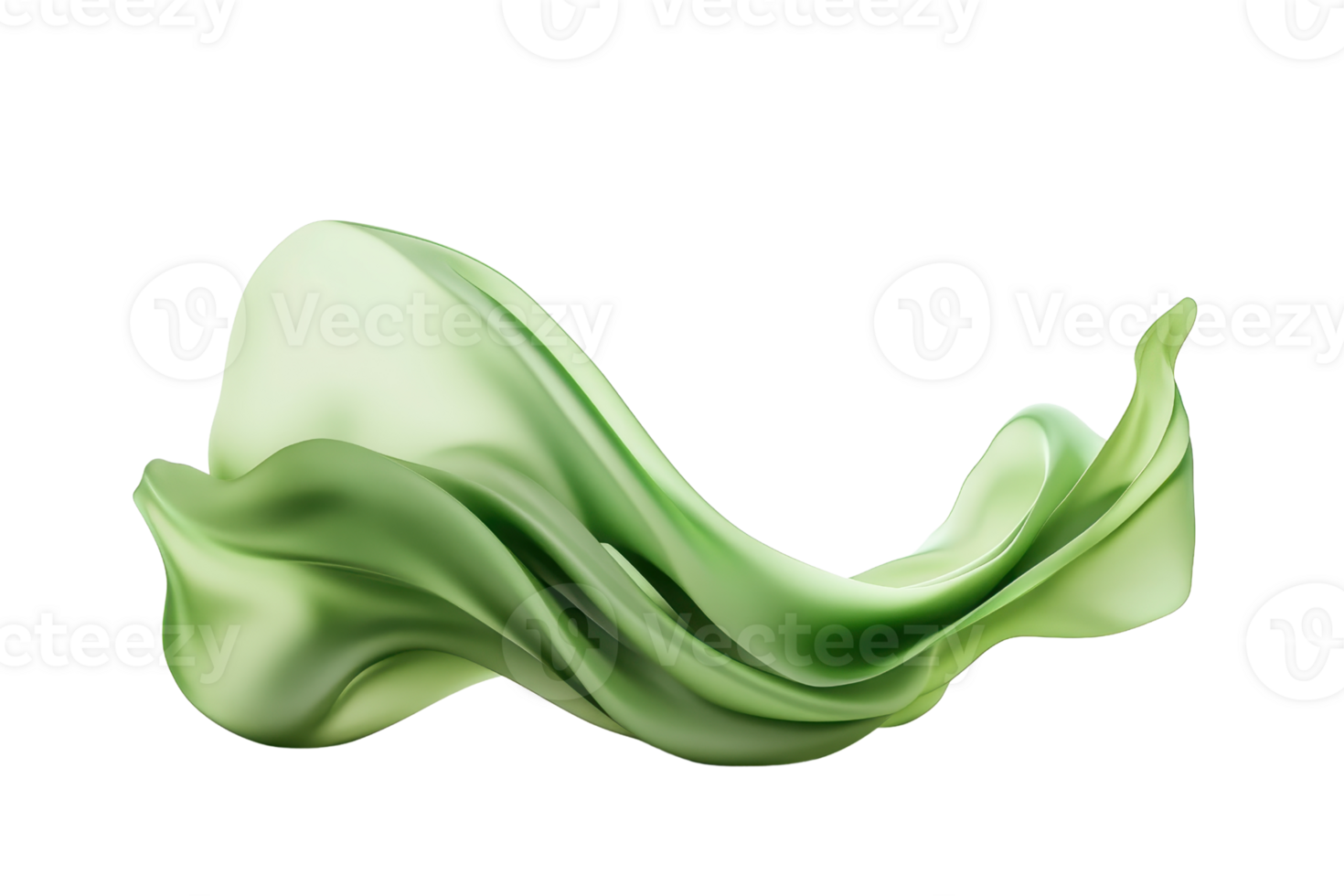 Elegant green abstract wave made of smooth silk flowing gracefully on a transparent background. perfect for modern graphic design projects. png