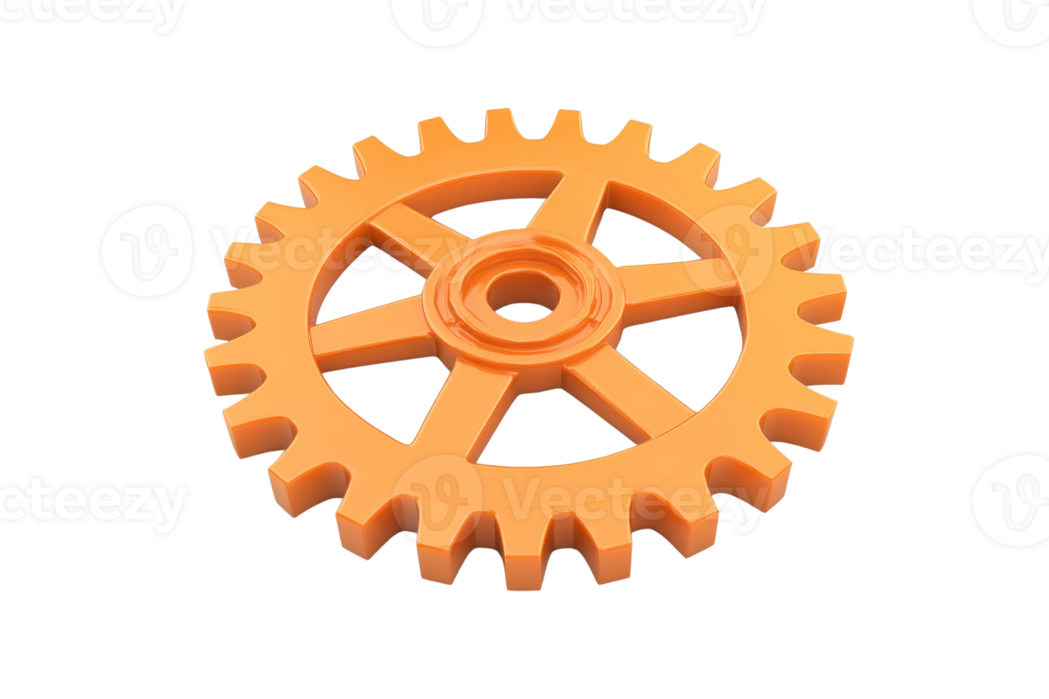 Close-up of vibrant orange gear on transparent background. symbolizing mechanics, engineering, and industrial functionality in a stock image. png