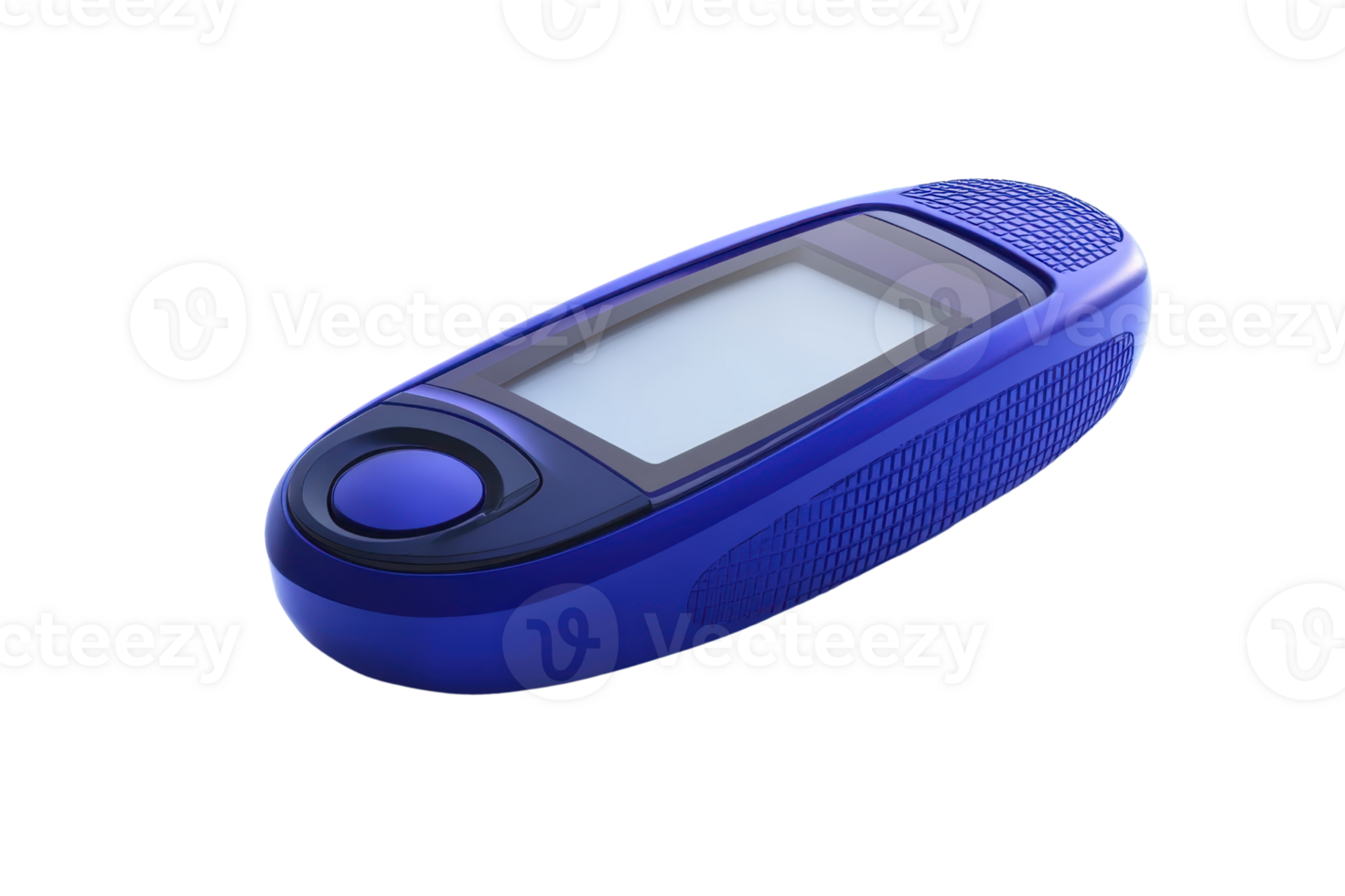 A modern blue handheld digital device isolated on a transparent background. showcasing its sleek design and large display screen for easy reading. png