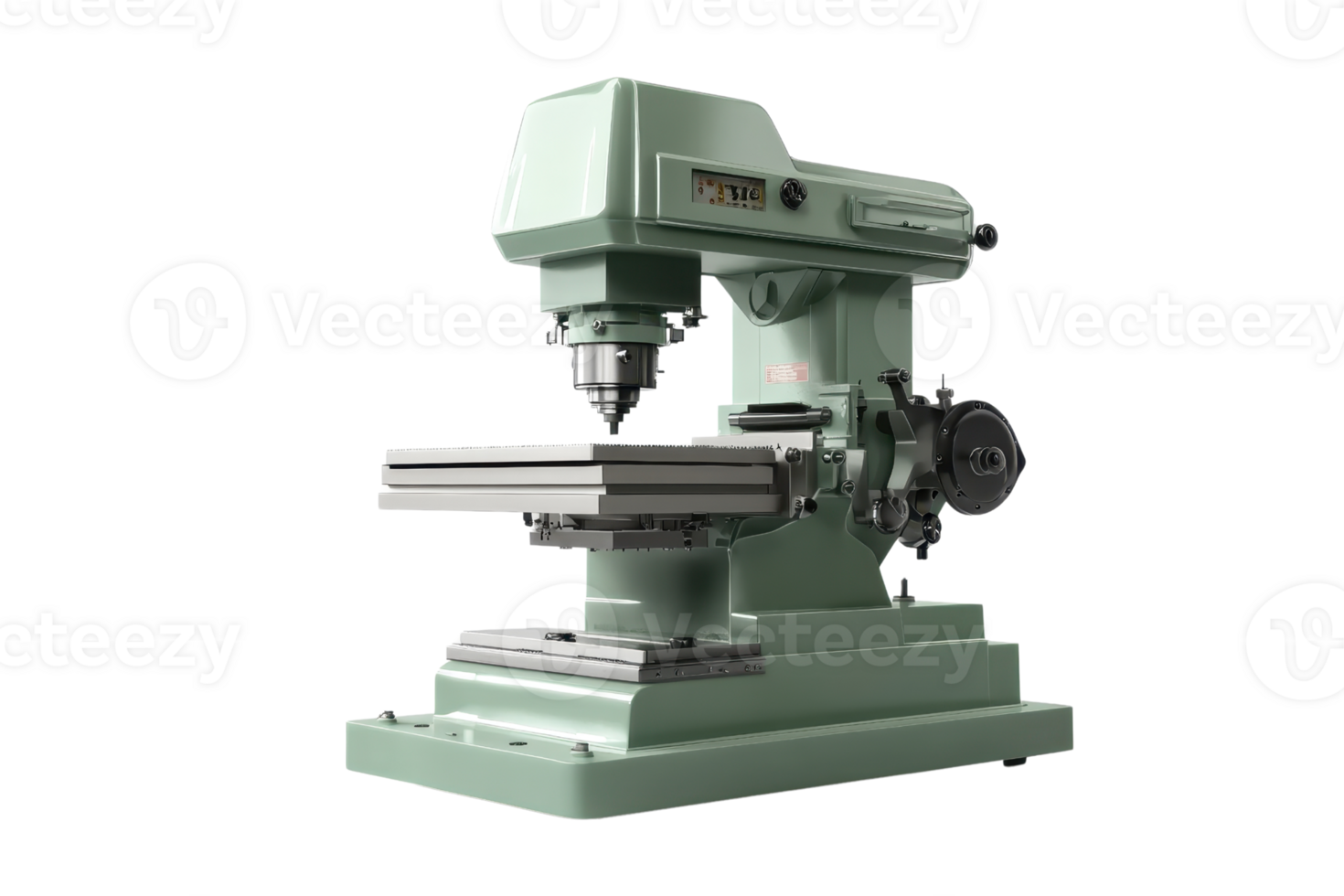 Green industrial milling machine isolated on transparent background. suitable for use in manufacturing and machining industries. png