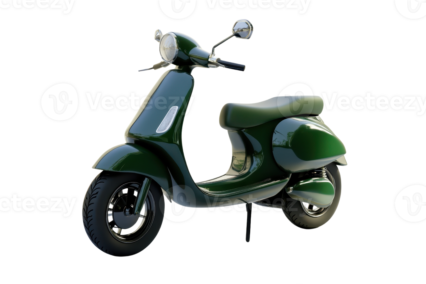 Vintage green scooter isolated on transparent background. showcasing classic design and sleek lines, ideal for urban commuting and city travel. png