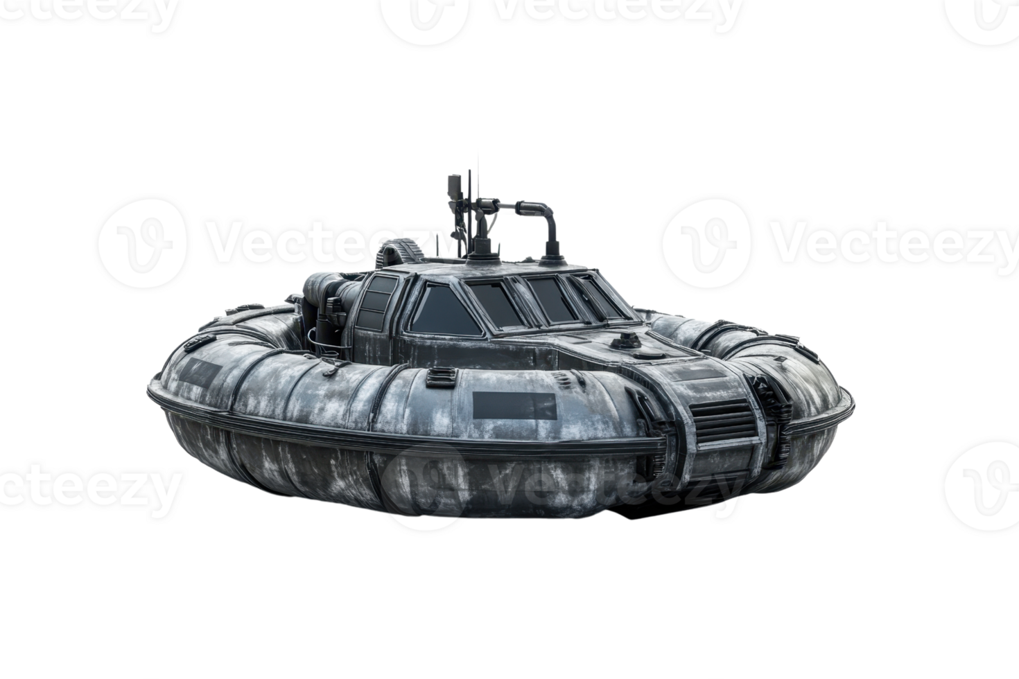 Futuristic hovercraft with camouflage design, isolated on transparent background. showcasing advanced technology and innovative transportation. png