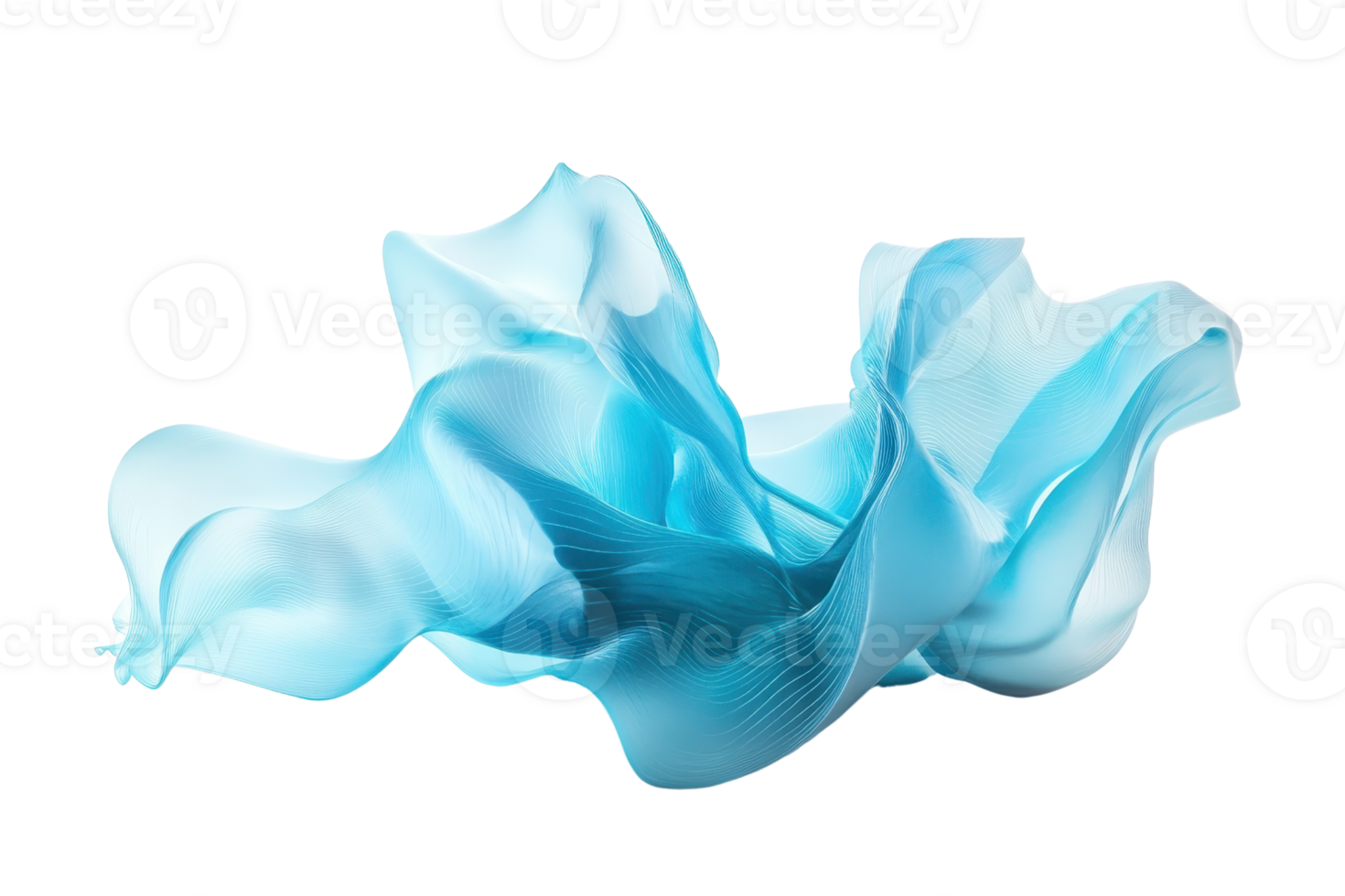 Elegant blue silk fabric flowing and undulating against a transparent background. creating a sense of movement and grace. png