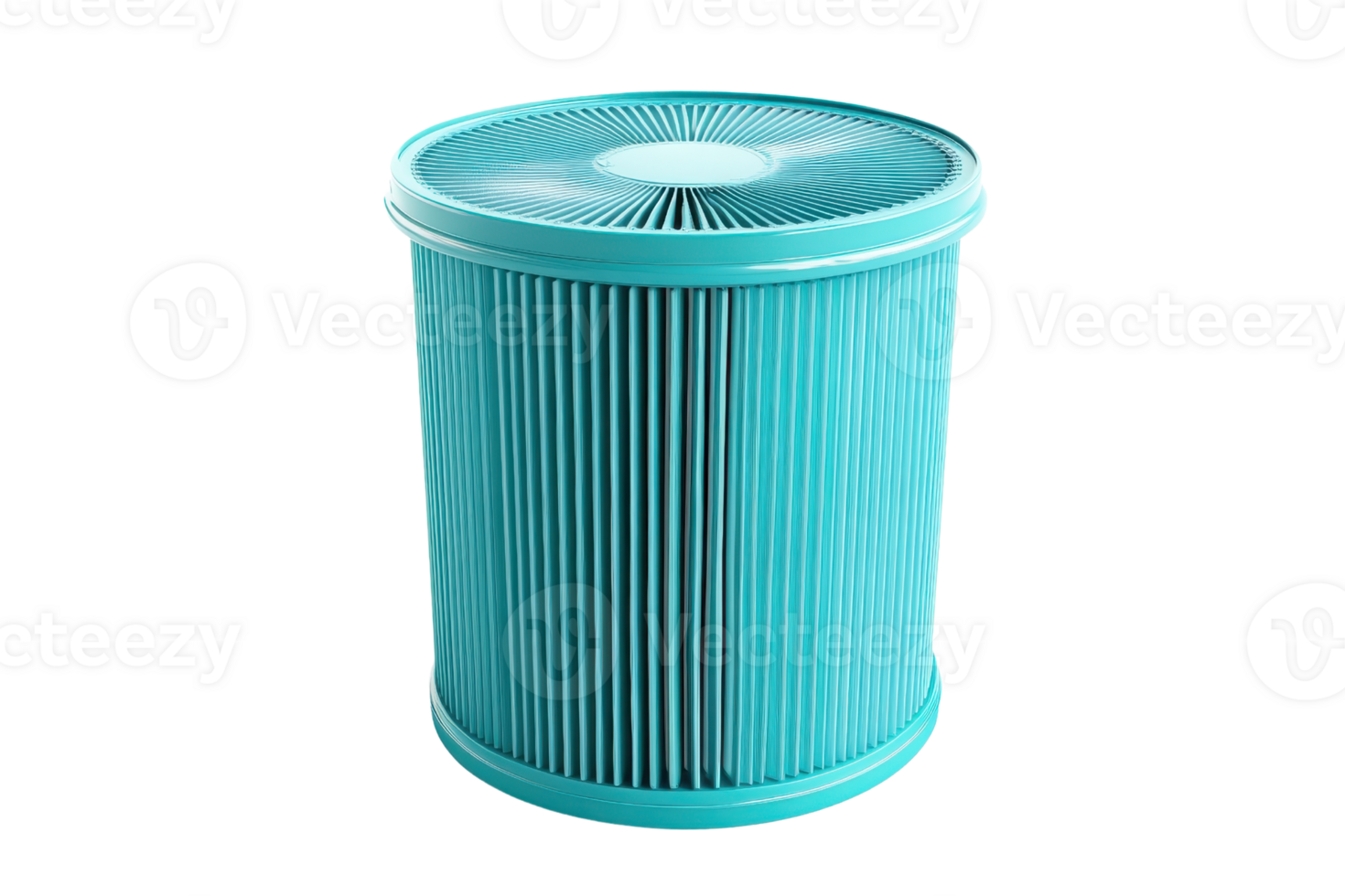Cylindrical turquoise air filter cartridge for purifying air, isolated on transparent background. Efficient and modern design for clean air solutions. png