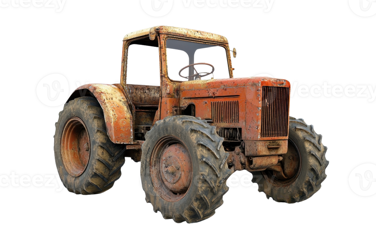 A vintage rusty tractor isolated on a transparent background. showcasing antique agricultural machinery and rural nostalgia. png