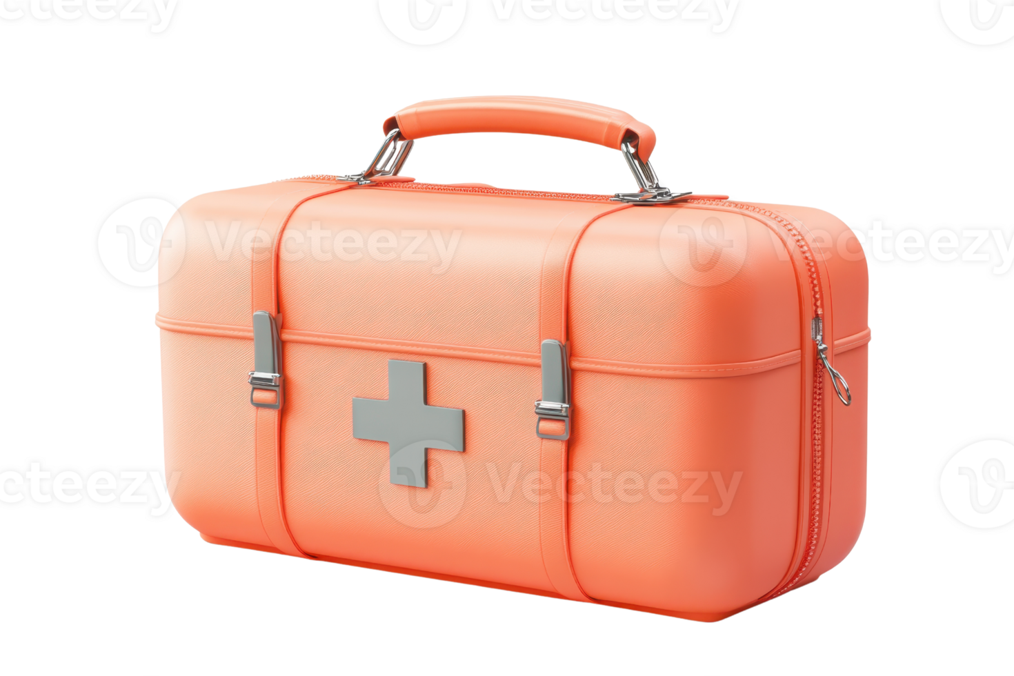 Orange first aid kit with handle isolated on transparent background. emergency medical box for healthcare essentials. png