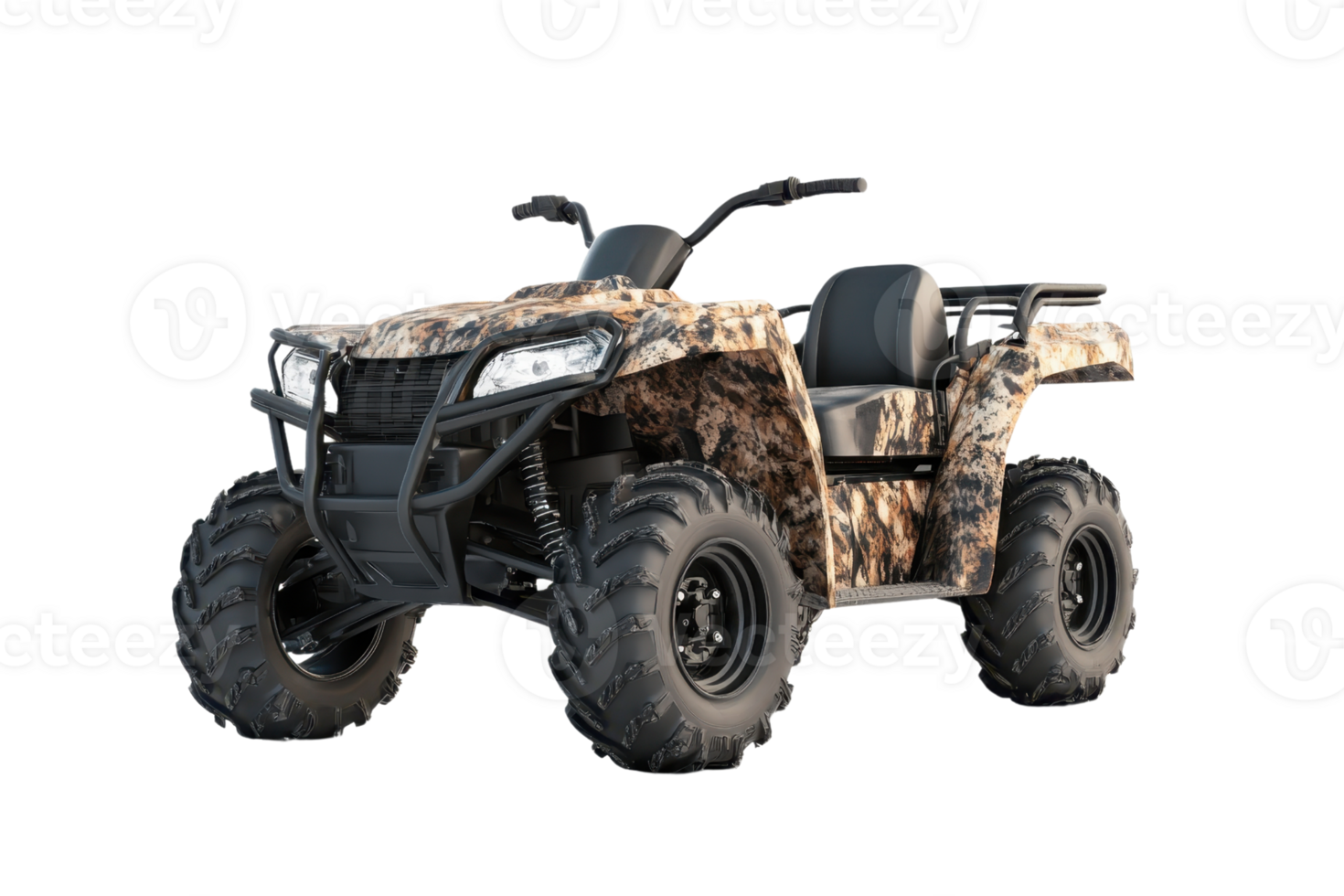 Off-road all-terrain vehicle with camouflage design, perfect for rugged adventures and extreme sports, shown isolated on a transparent background. png