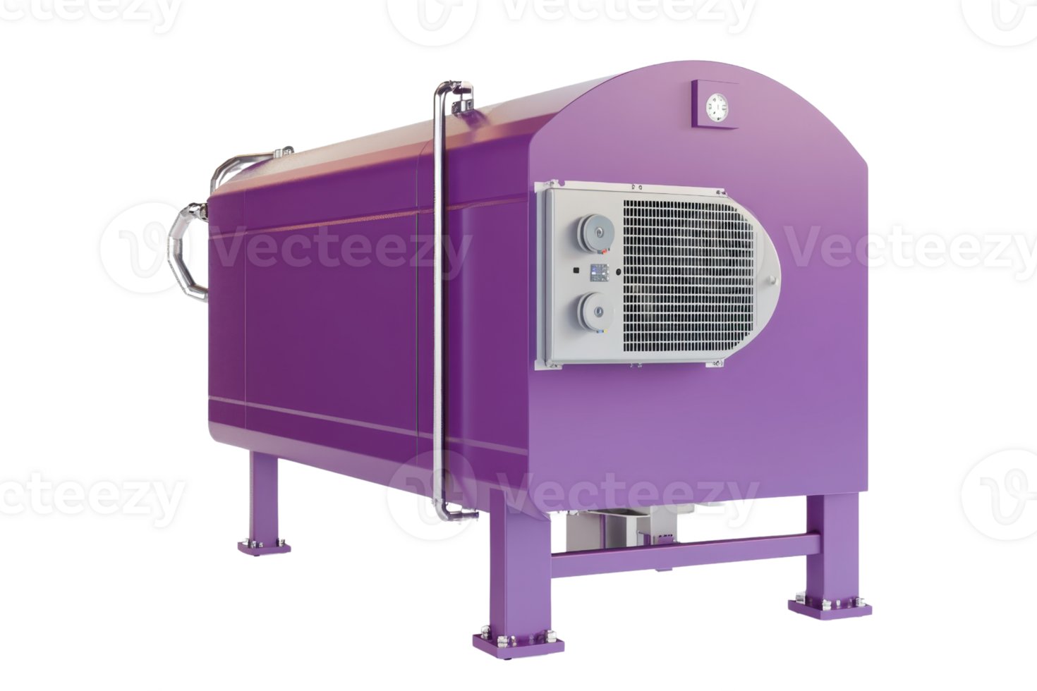 Industrial purple machine for processing, commercial production equipment with metal components, isolated on transparent background. png