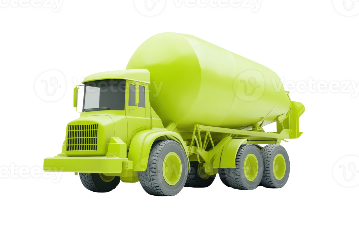 Green cement mixer truck isolated on transparent background. construction vehicle for transporting and mix cement on building sites. png